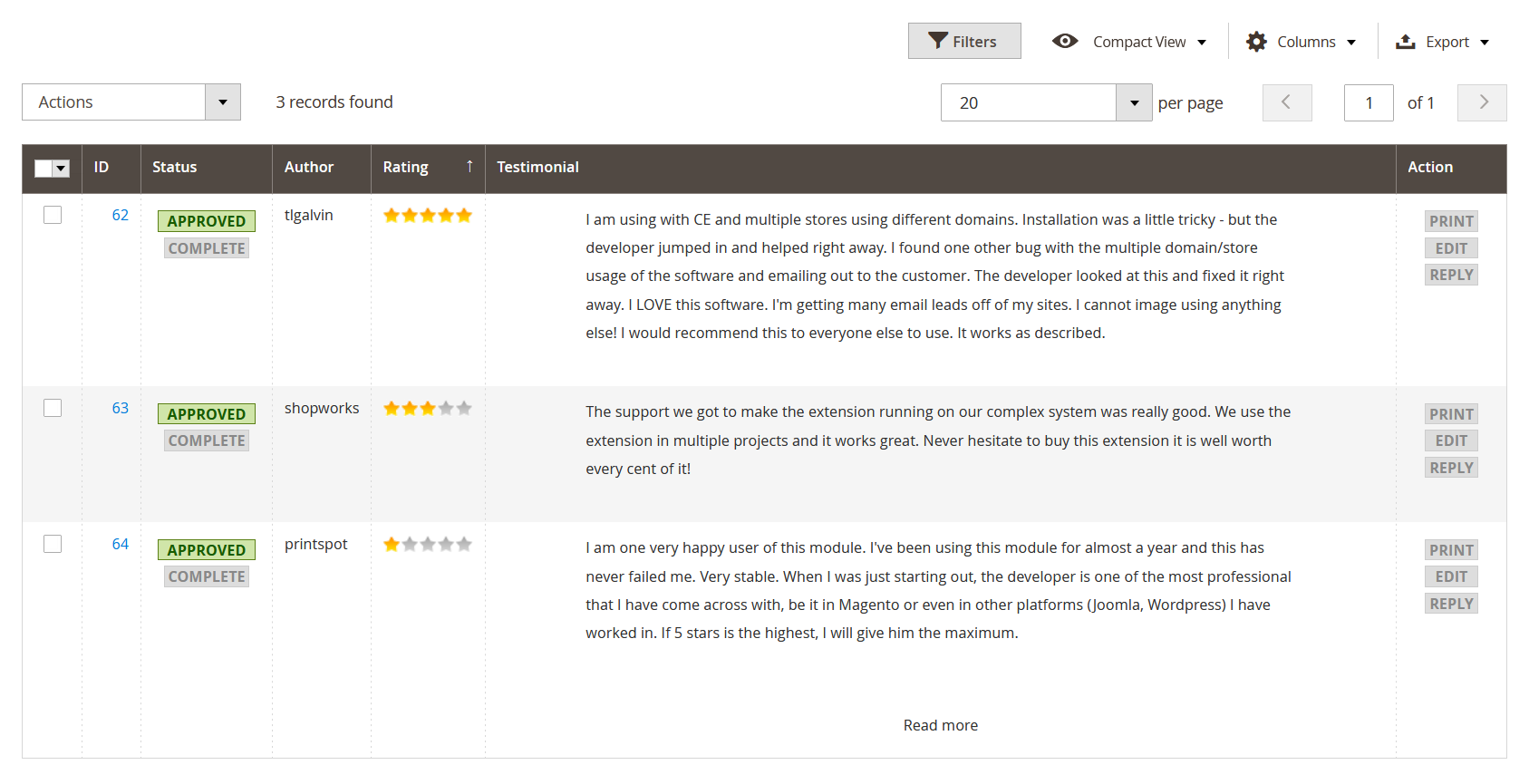 Result management grid
