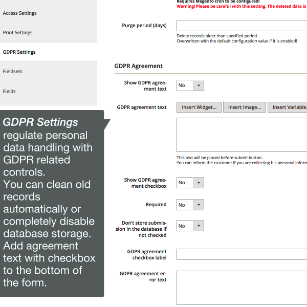 GDPR settings